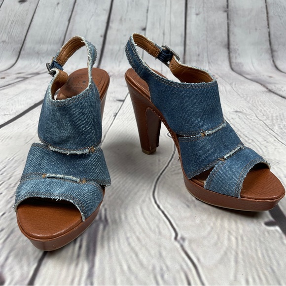 LUCKY BRAND Peggy Y2K denim platform chunky heel open toe shoes NWT, size 7 - Picture 8 of 12